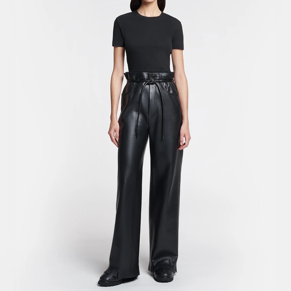 Nanushka Harlee Black Vegan Leather Wide-Leg Trousers NWT